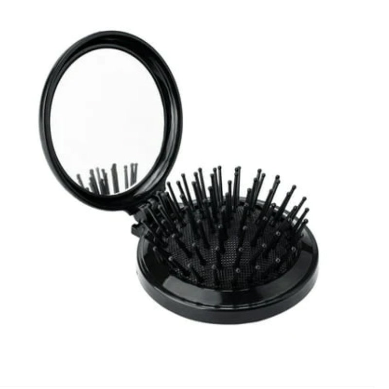 Round Folding Pocket Hair Brush with Mirror