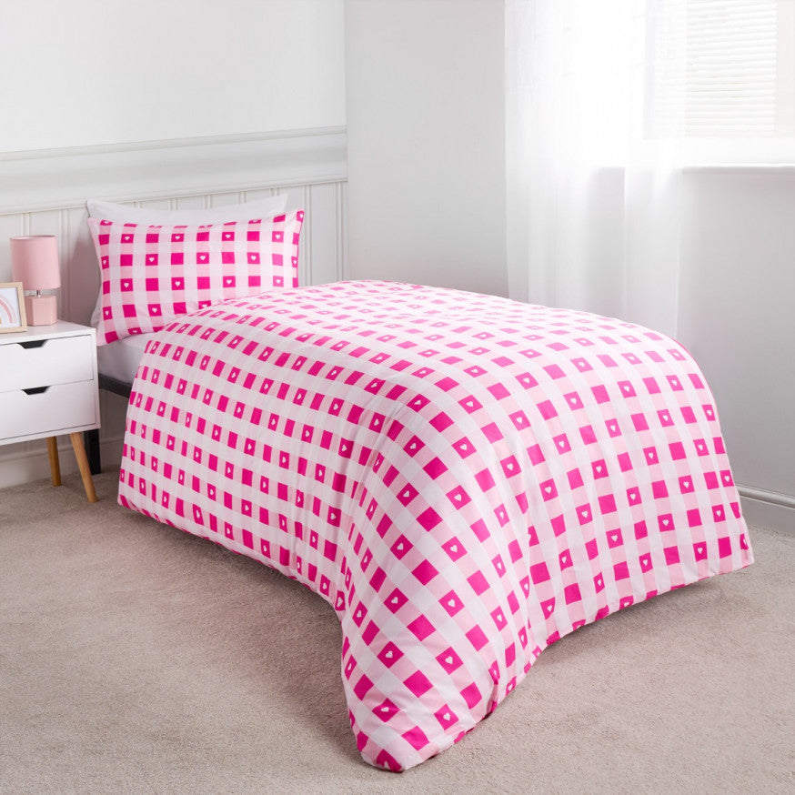 Gingham Heart Print Reversible Duvet Set Twin Pack