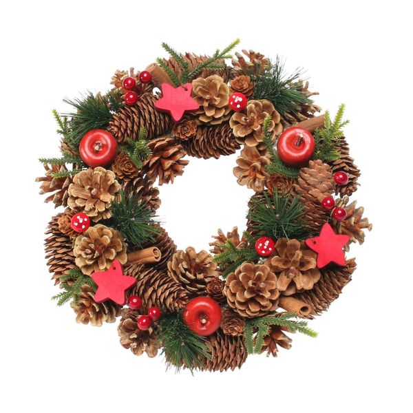 Woodland Natural Wreath With Red Stars