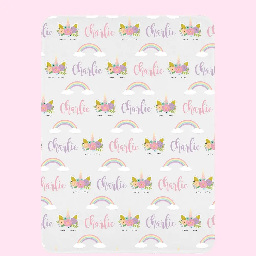 Personalized Unicorn Rainbow Name Blanket