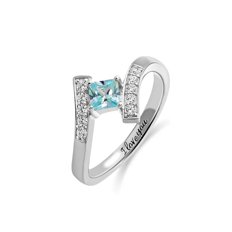 Engraved Princess-Cut Birthstone Ring