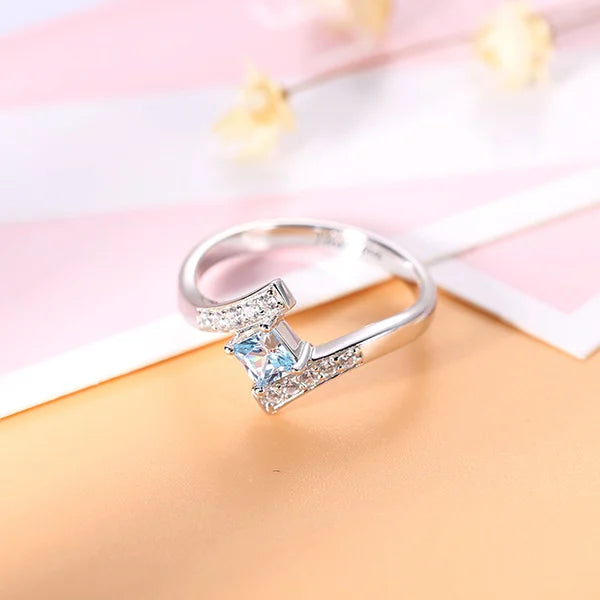 Engraved Princess-Cut Birthstone Ring