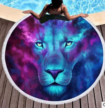 Large Round Lion Print Beach Towel