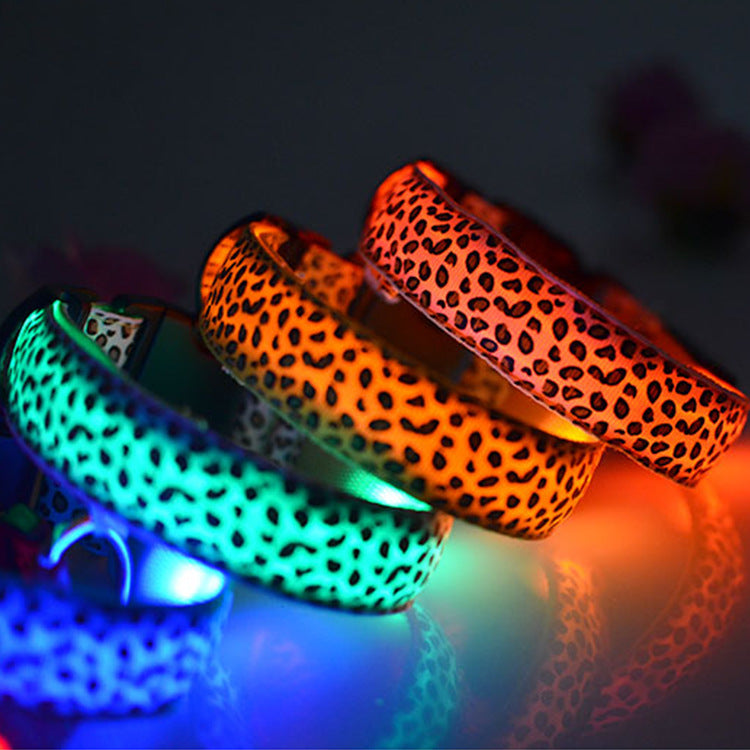 Leopard Print LED Light Up Dog Collar