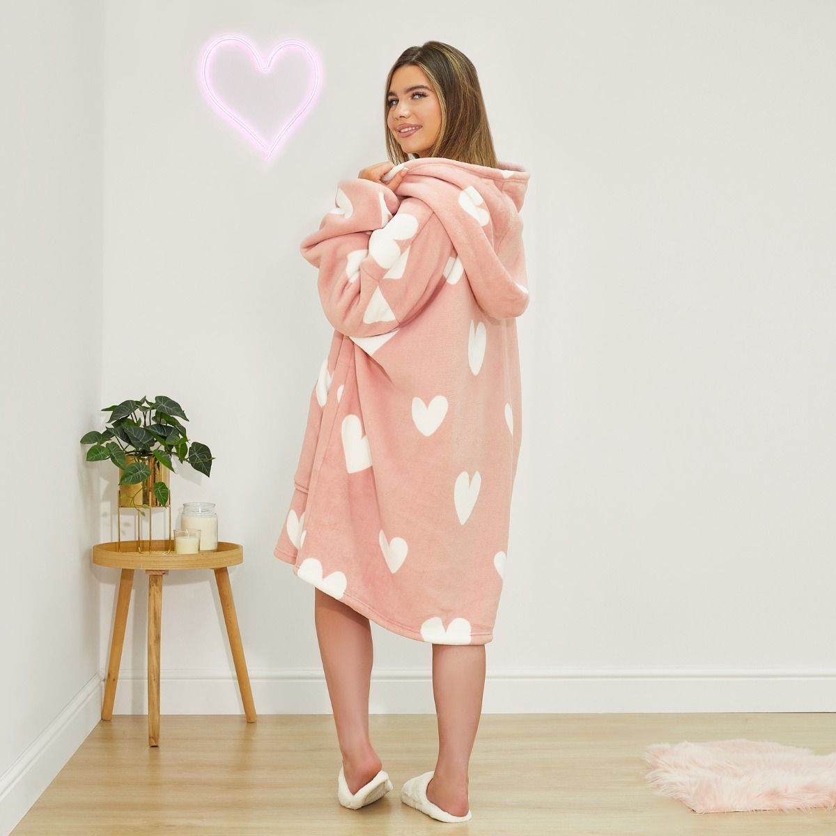 Heart Print Hooded Blanket