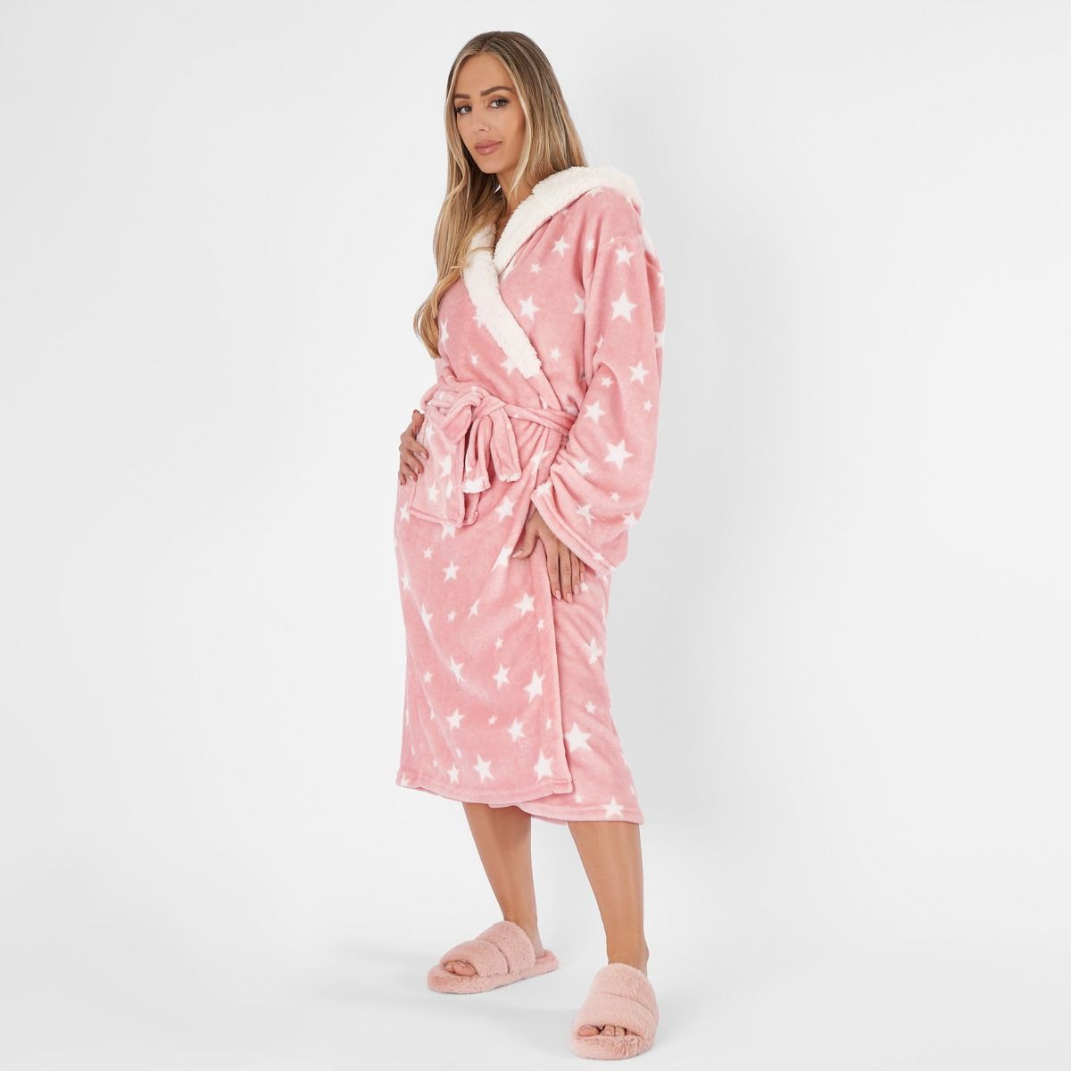Star Print Hooded Sherpa Dressing Gown
